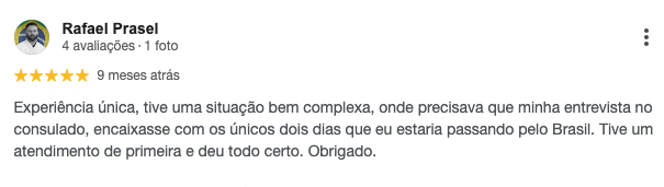Avaliação de cliente da CAV Vistos publicada no Google