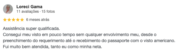 Avaliação de cliente da CAV Vistos publicada no Google